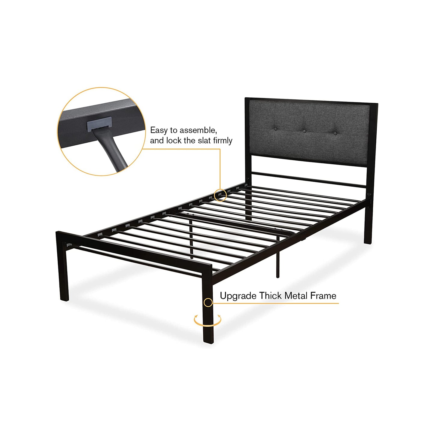 Allewie Twin Platform Bed with Upholstered Button Tufted Headboard with 11" Under-Bed Storage, Grey