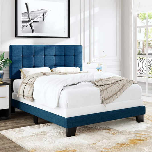 Allewie Panel Bed Frame with Adjustable High Headboard, Fabric Upholstered Platform Bed Frame