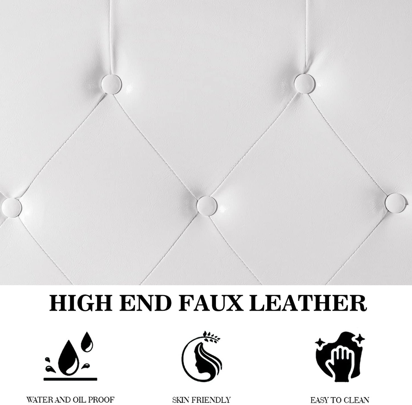 Allewie Faux Leather Upholstered Platform Bed Frame with Adjustable Diamond Stitched Button Tufted Headboard, White