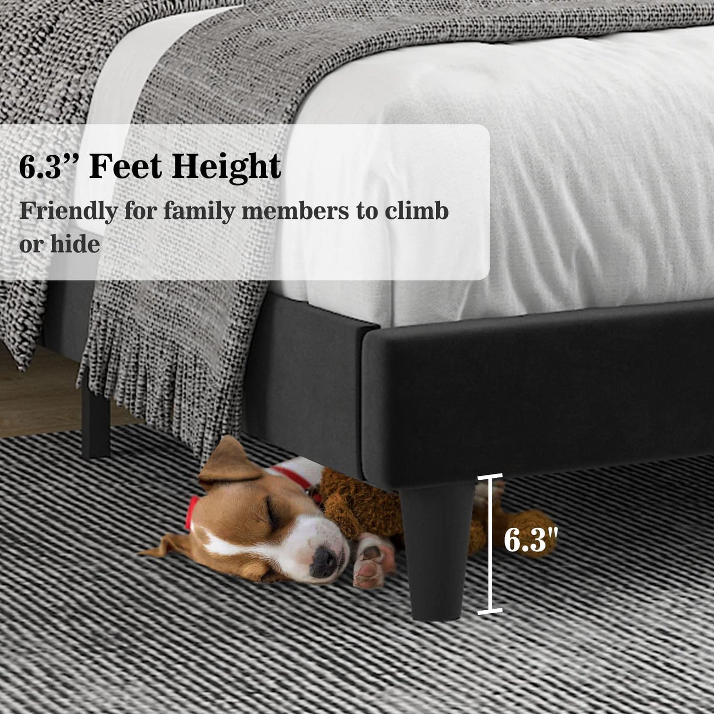 Allewie Velvet Upholstered Bed Frame with Vertical Channel Tufted Headboard, Black