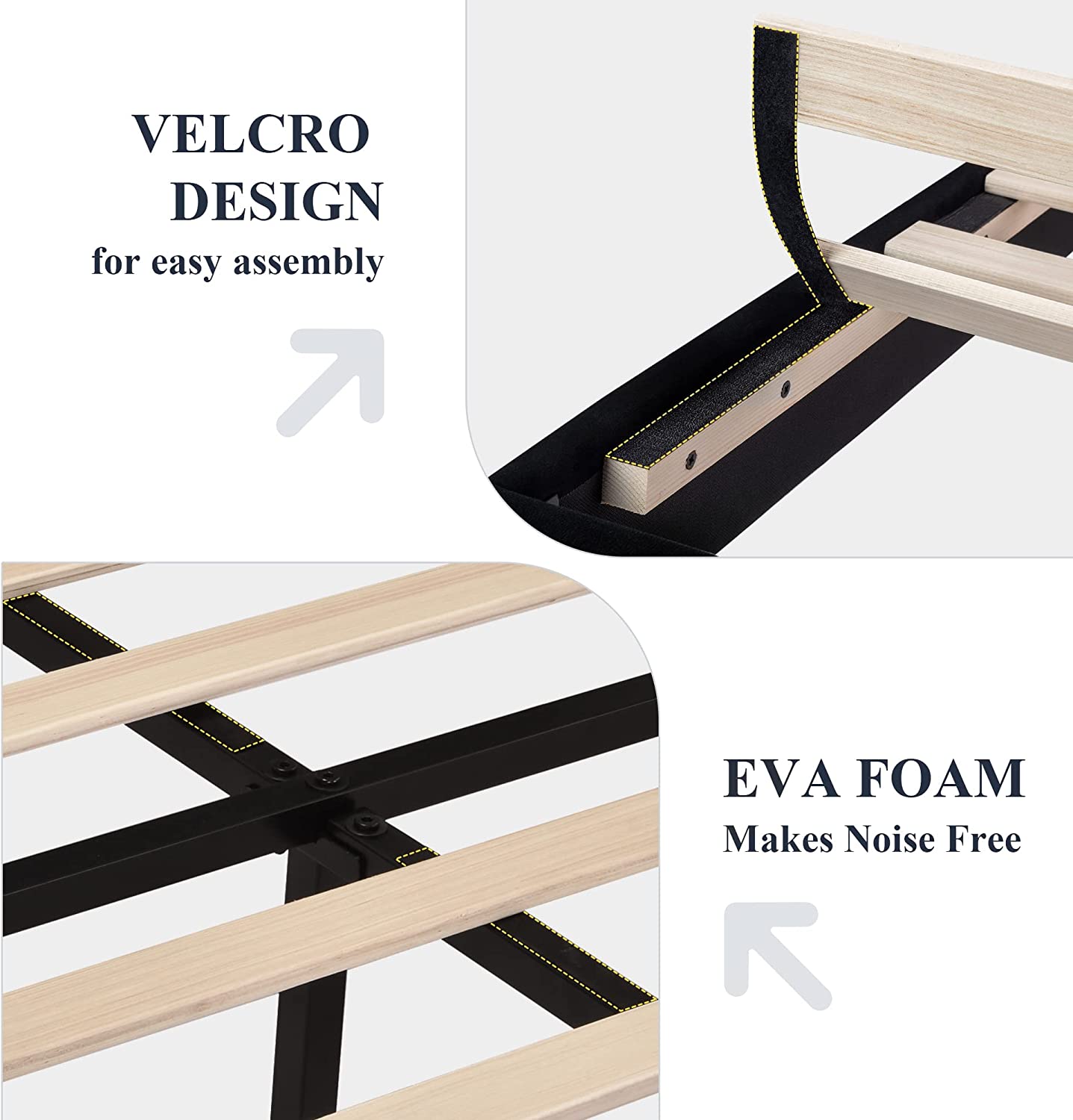 Allewie Full Size Platform Bed Frame with Velvet Upholstered Headboard and Wooden Slats Support, Black