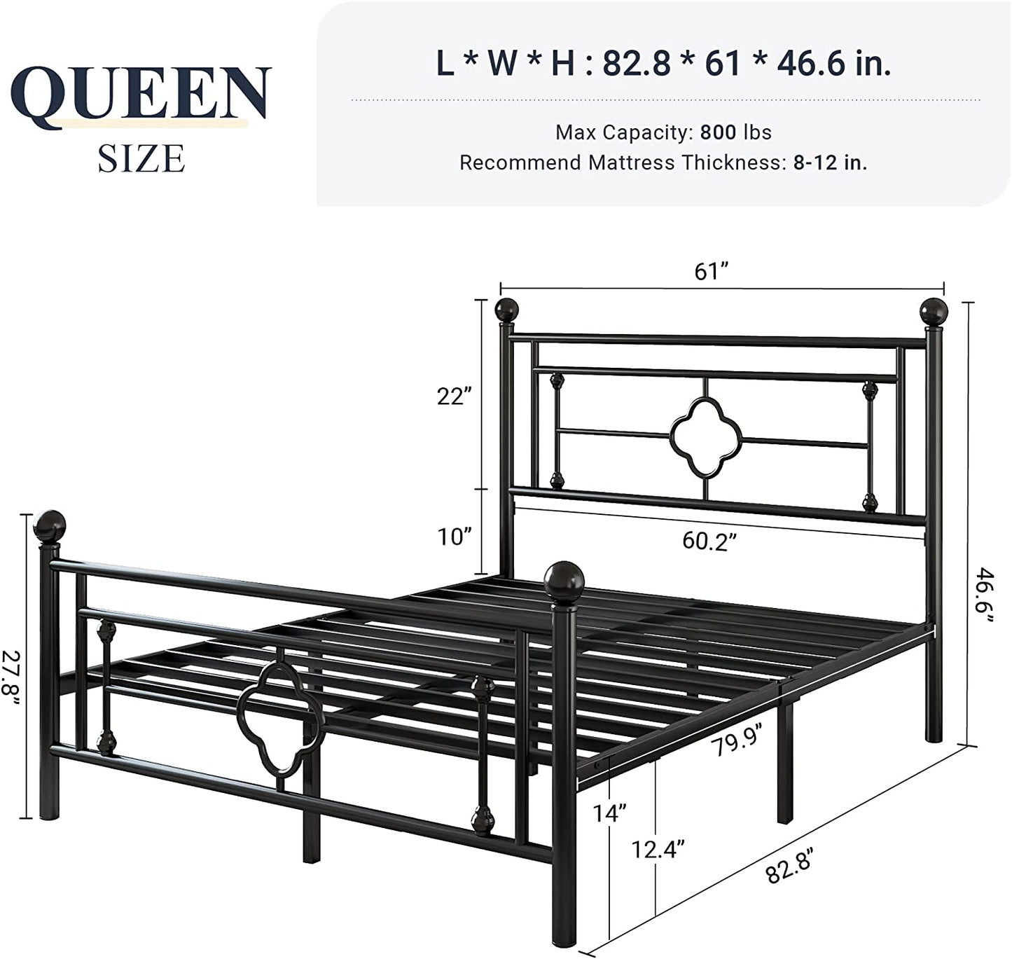 Allewie Metal Platform Bed Frame with Victorian Vintage Headboard and Footboard, Black