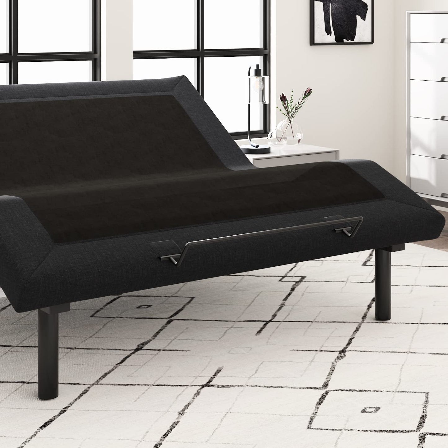Allewie King Adjustable Bed Base Frame with New Generation Motor, Wireless Remote, Upholstered