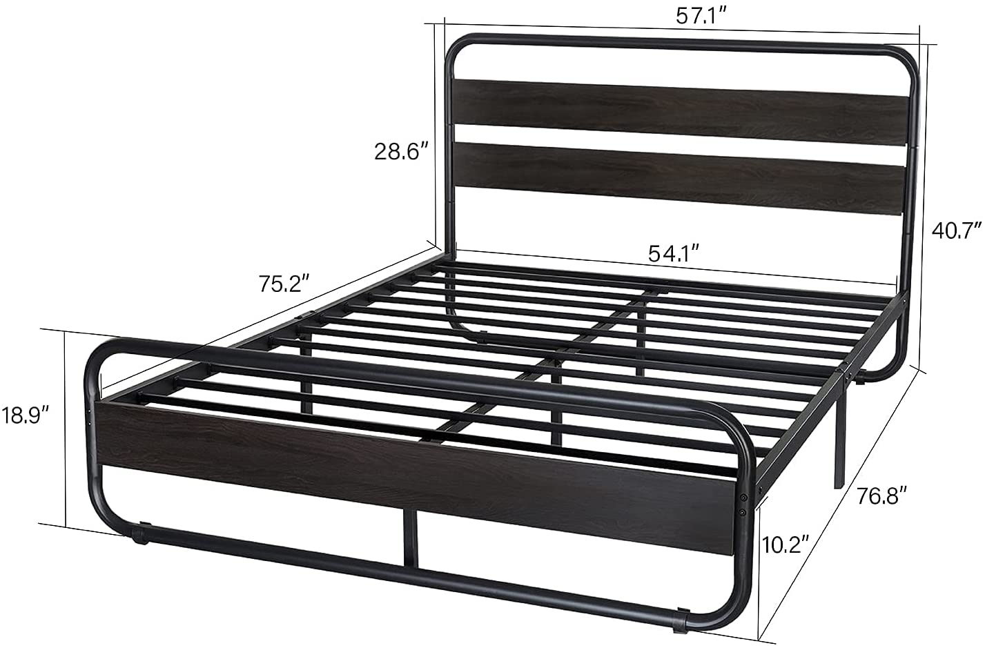 Allewie Black Queen Size Metal Bed Frame with Wooden Headboard & Footboard, Heavy Duty Platform Frame with Under-Bed Storage