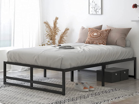 Allewie Queen Size Metal Platform Bed Frame with 14" Under Bed Storage, Strong Metal Slats Support, Black