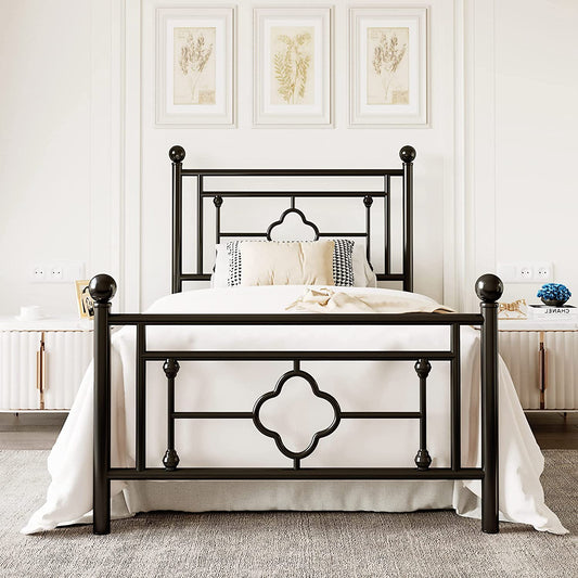 Allewie Metal Platform Bed Frame with Victorian Vintage Headboard and Footboard, Black
