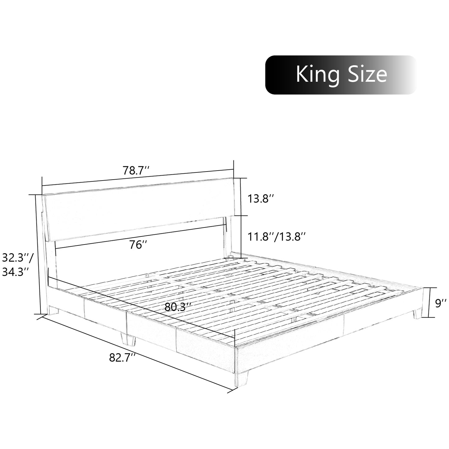 Allewie Platform Bed Fame with Upholstered Adjustable Leather Headboard, Black