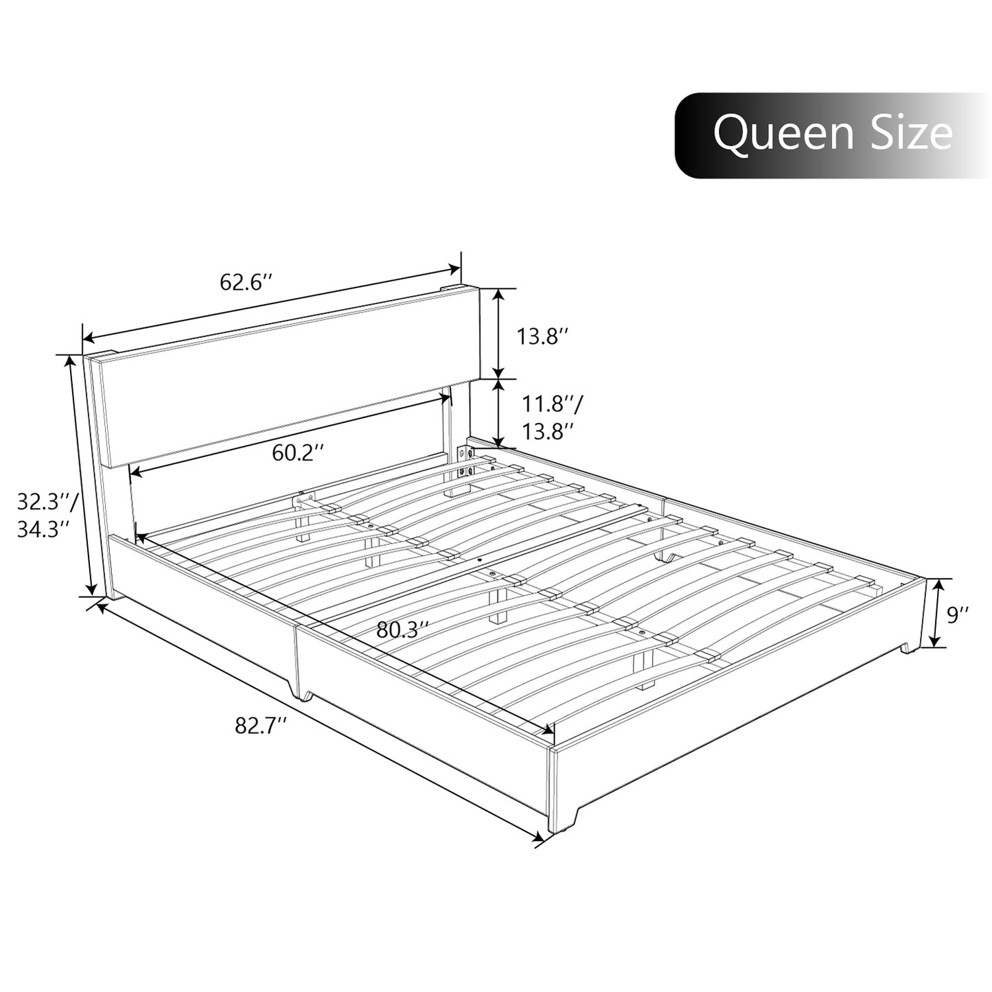 Allewie Platform Bed Fame with Upholstered Adjustable Leather Headboard, Black