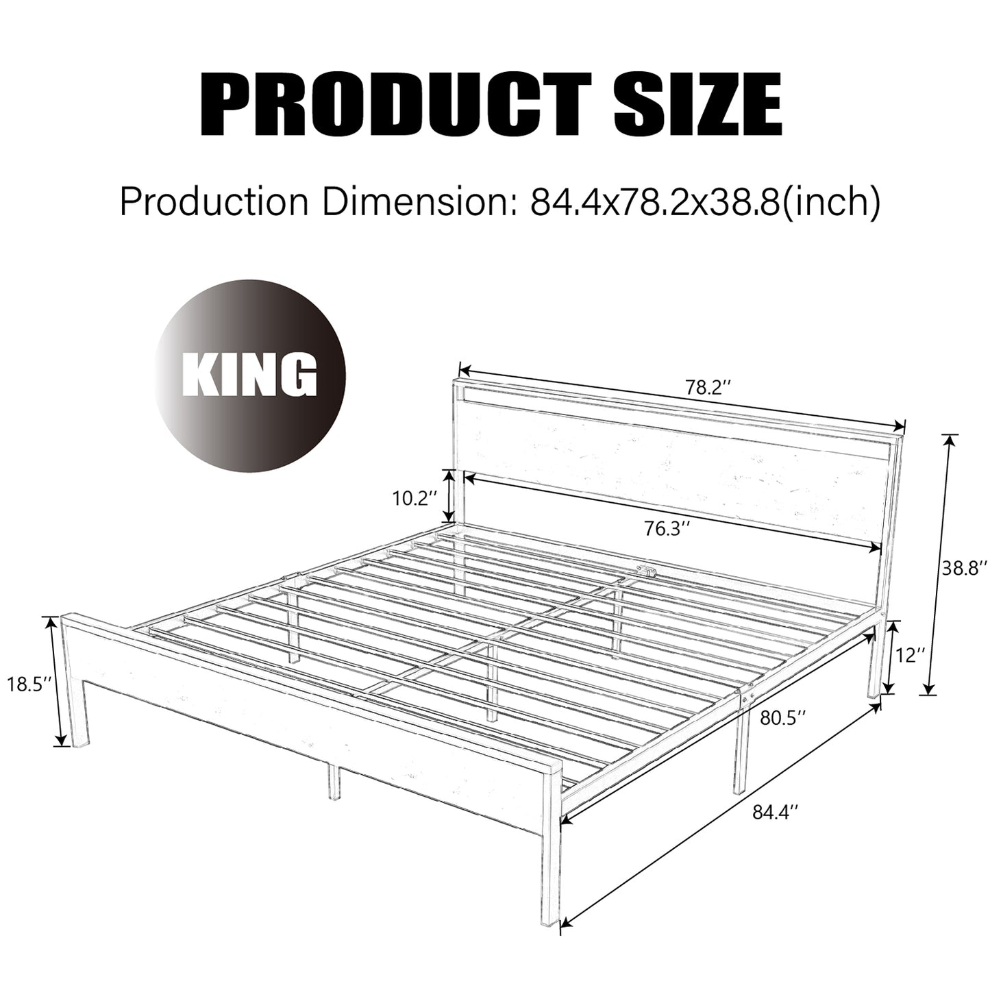 Allewie King Size Platform Bed with Wood Headboard and Footboard, Heavy Duty Metal Slat