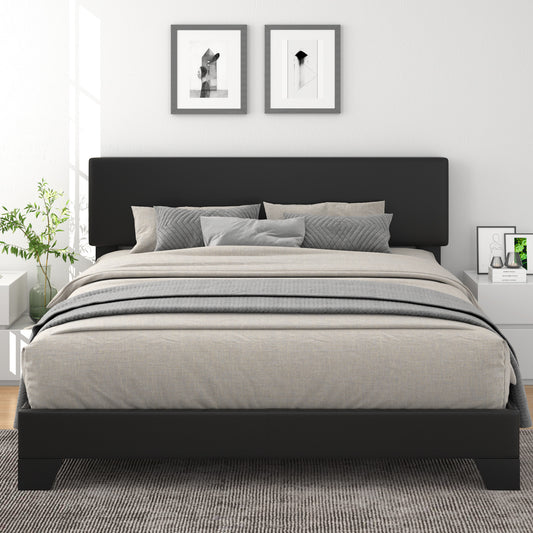 Allewie Platform Bed Fame with Upholstered Adjustable Leather Headboard, Black