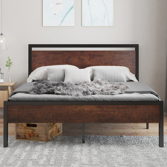 Allewie King Size Platform Bed with Wood Headboard and Footboard, Heavy Duty Metal Slat