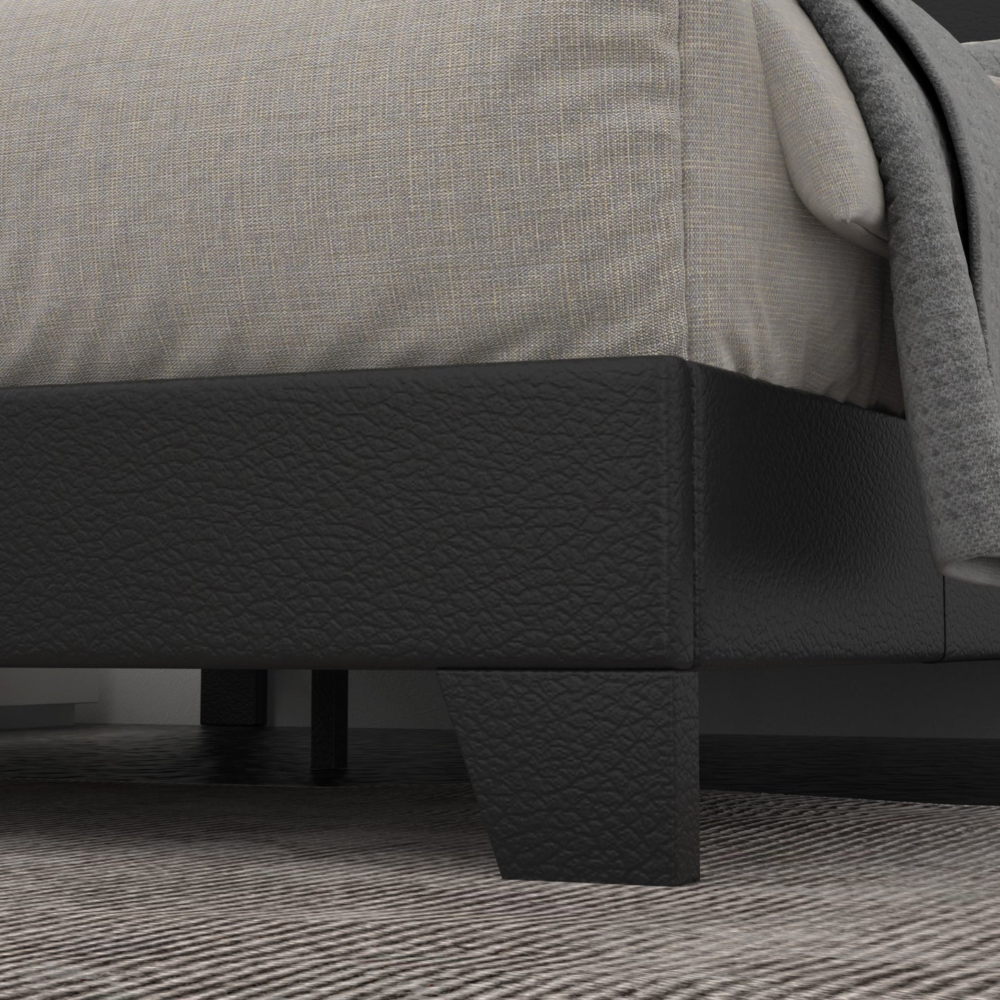Allewie Platform Bed Fame with Upholstered Adjustable Leather Headboard, Black