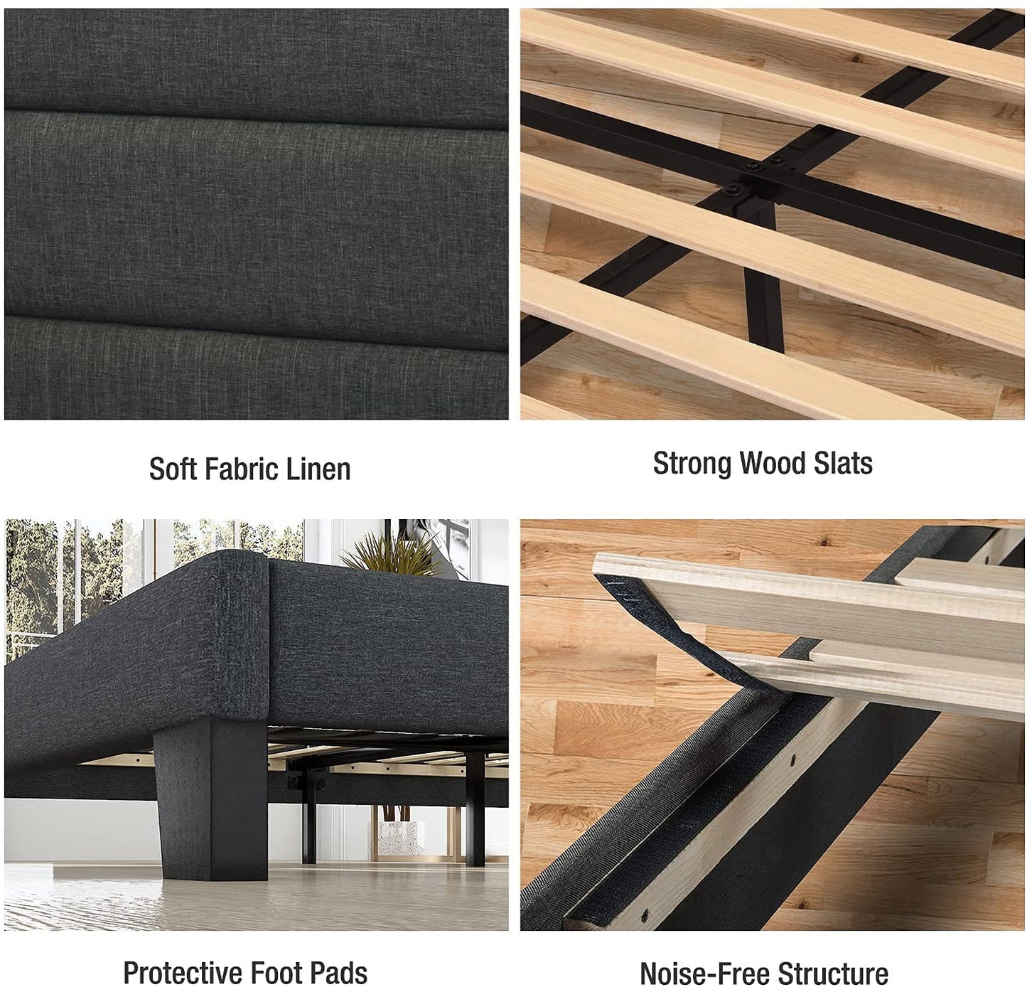 Allewie King Fully Upholstered Platform Bed Frame with Headboard, Dark Grey