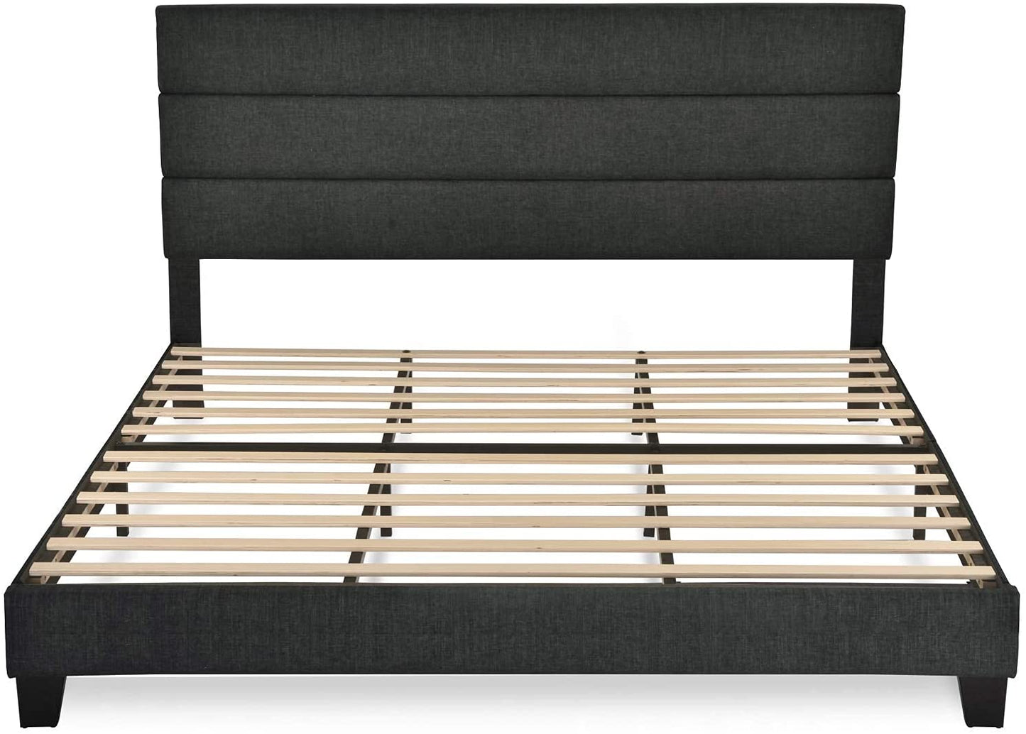 Allewie King Fully Upholstered Platform Bed Frame with Headboard, Dark Grey