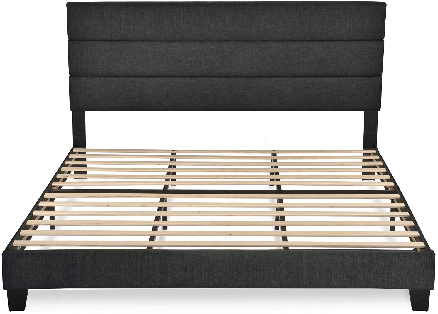 Allewie Queen Size Platform Bed Frame with Fabric Upholstered Headboard,  Dark Grey